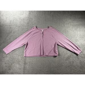 Victoria’s‎ Secret Pajama Shirt Women Large Cropped Henley Long Sleeve Sleep